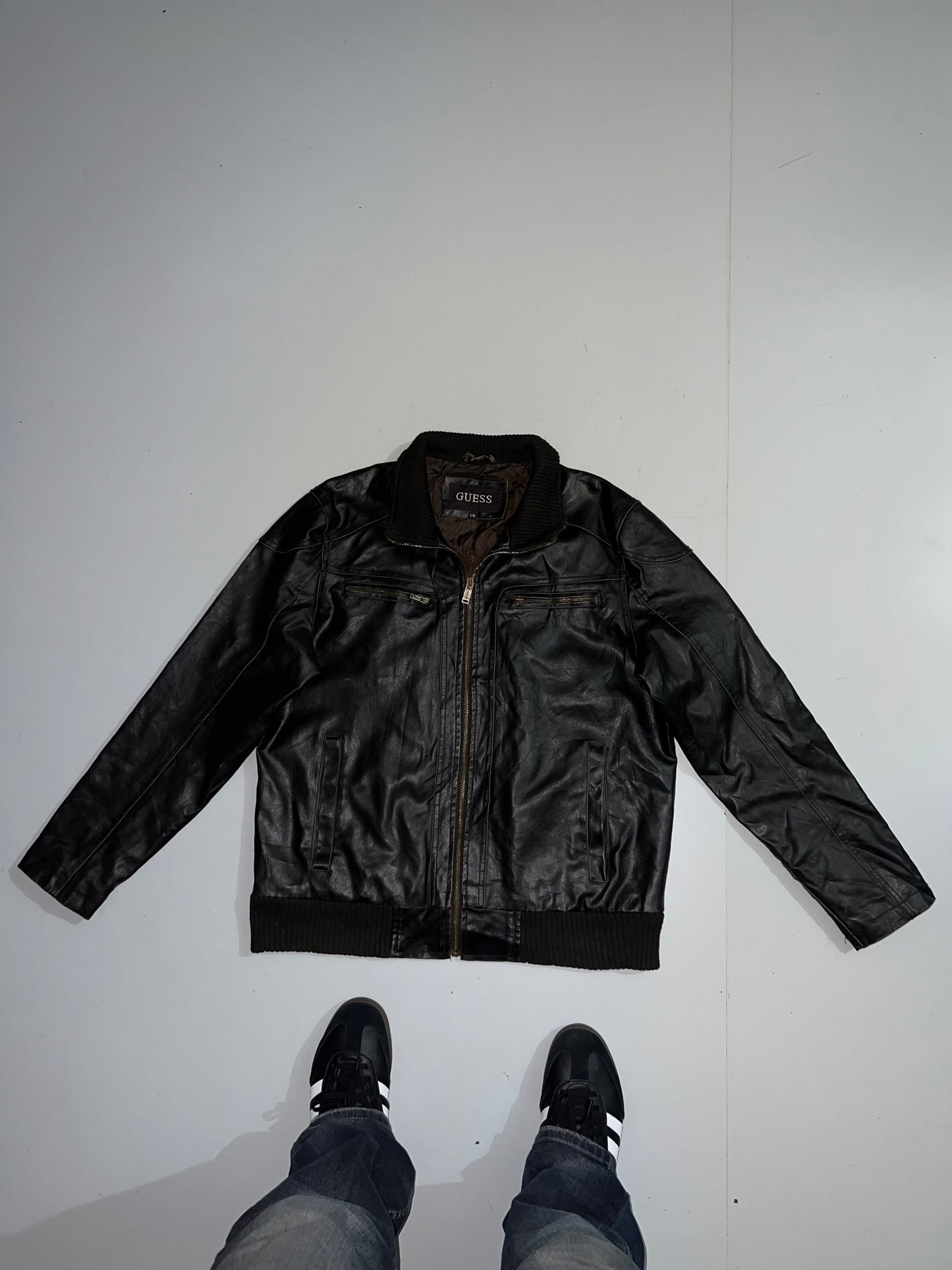 ZGuess Original Leather Jacket (RARE FIND) (Cap Removable) (L/XL)
