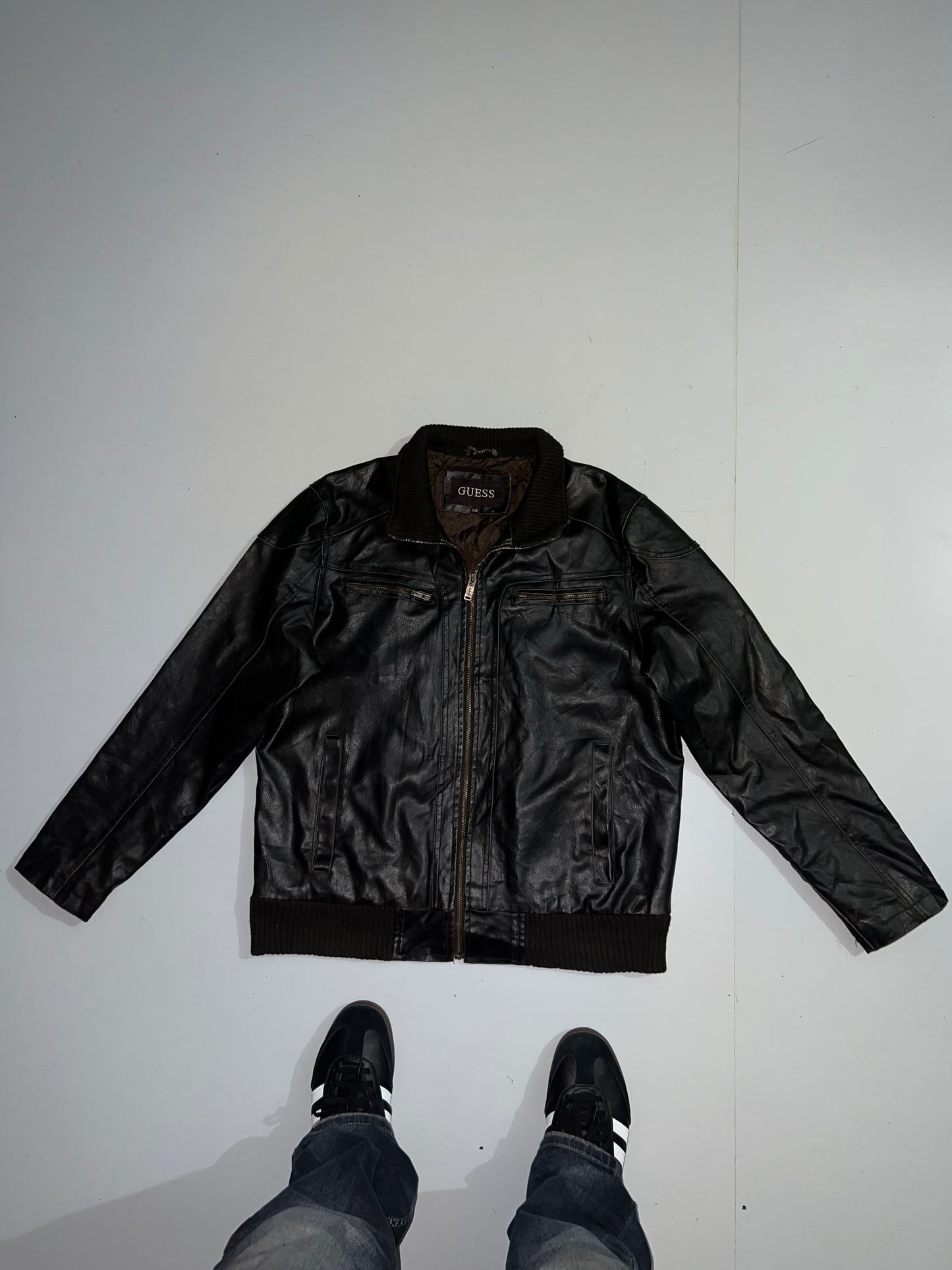 ZGuess Original Leather Jacket (RARE FIND) (Cap Removable) (L/XL)
