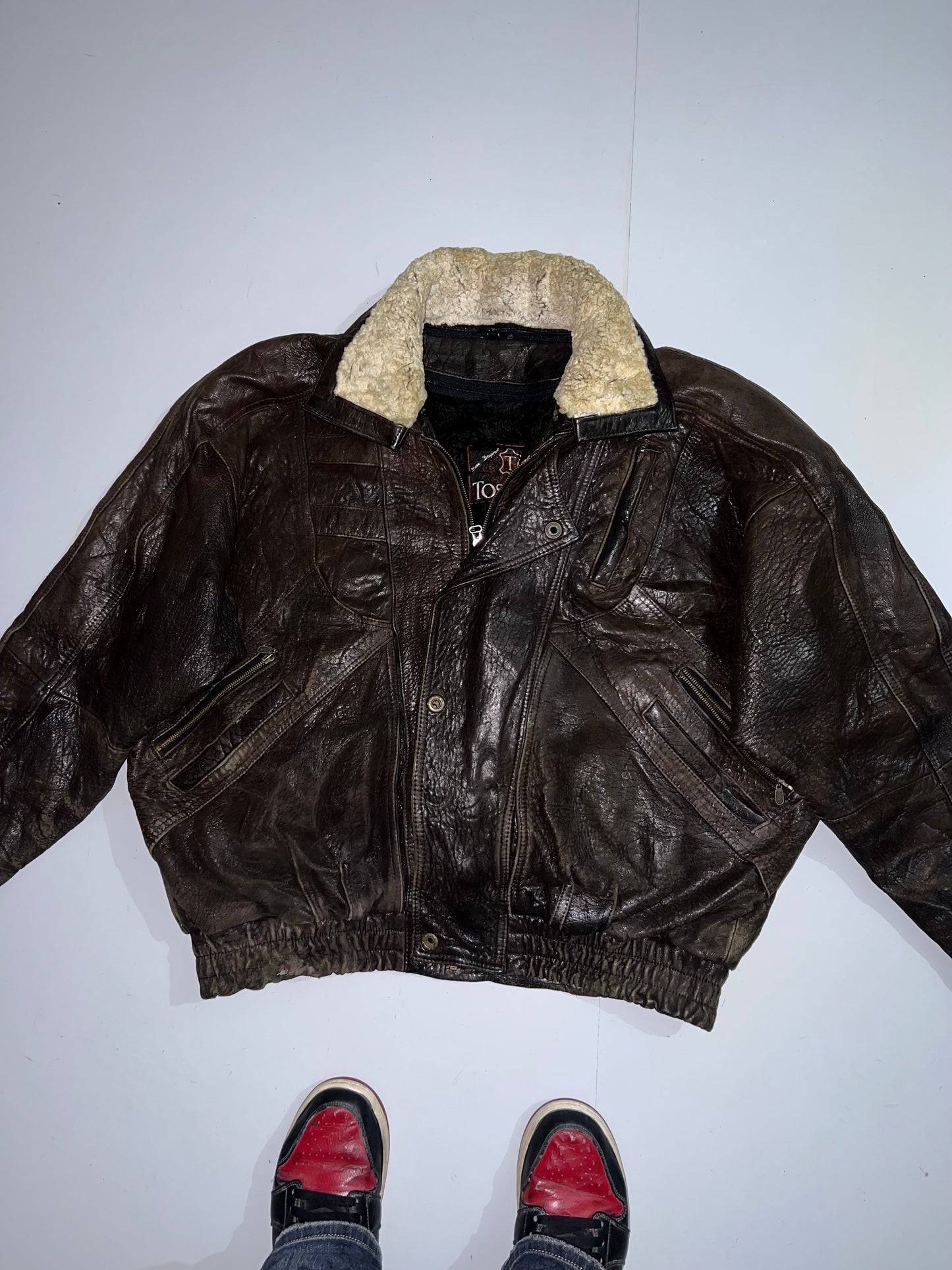!Super Rare Original Leather Heavy Jacket Inside FUR (2XL)