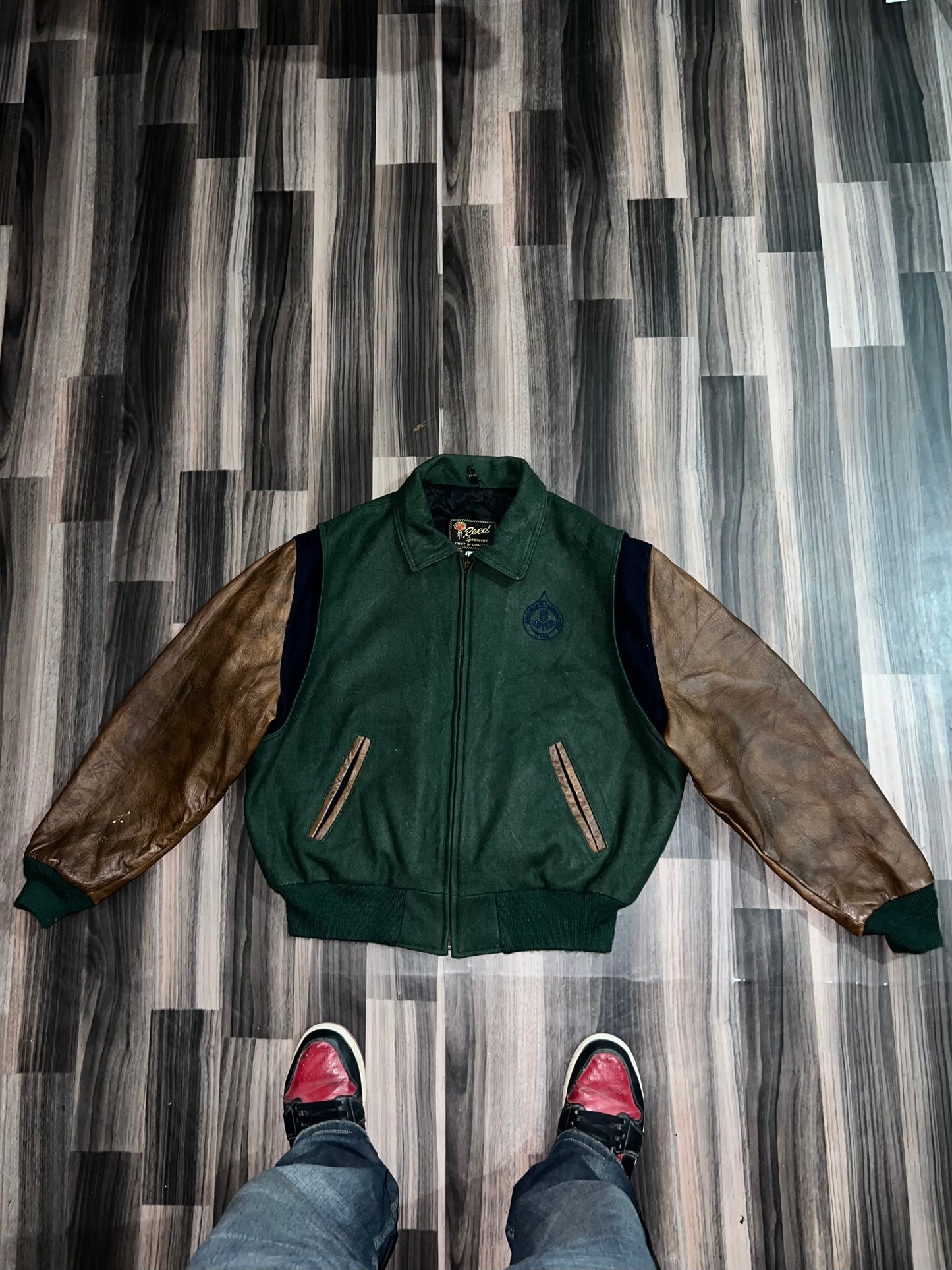 ZUltra Premium Leather Sleeve Varsity Jacket (RARE COLOUR) (L/XL)