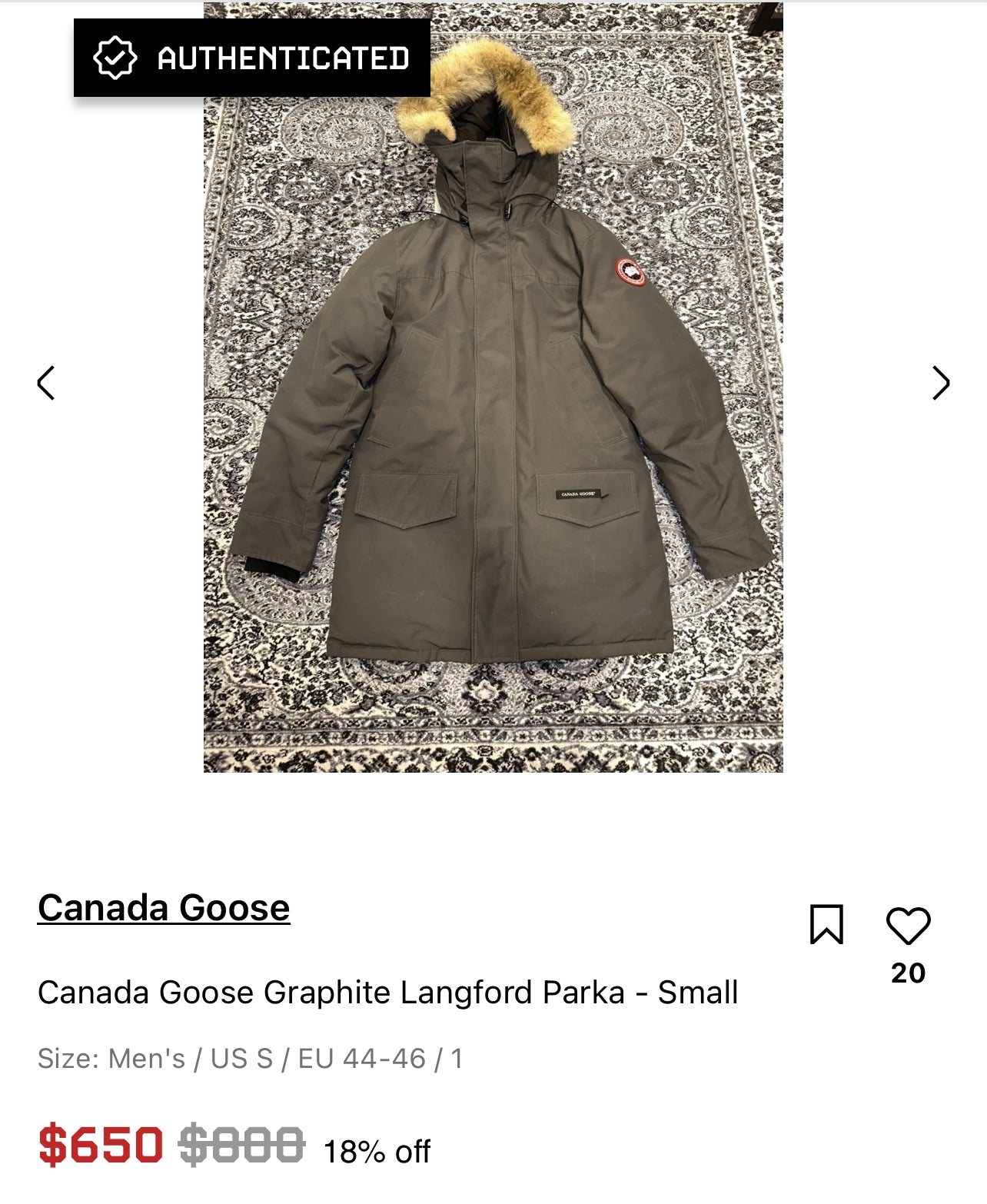 Canada Goose*Original Jacket on ebay listed for $600