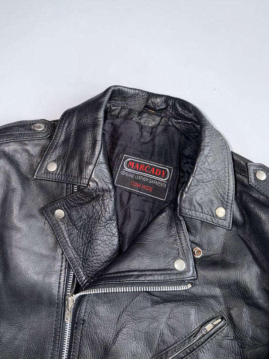 Marcady Genuine Cowhide Leather Biker Jacket (XL)