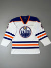 Edmonton Oilers Vintage Hockey Jersey — White | Blue & Orange Stripe (M/L)