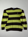 Vintage Polo by Ralph Lauren Brown & Lime Rugby Stripe Wool Sweater (XL)