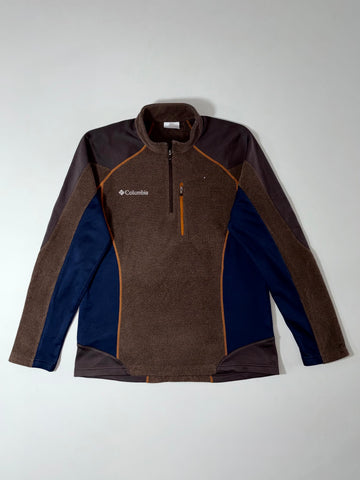 Columbia Brown & Navy Colorblock Quarter-Zip Fleece Pullover (M)