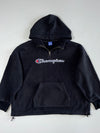Champion Black Fleece Quarter-Zip Hoodie with Script Logo (2XL)