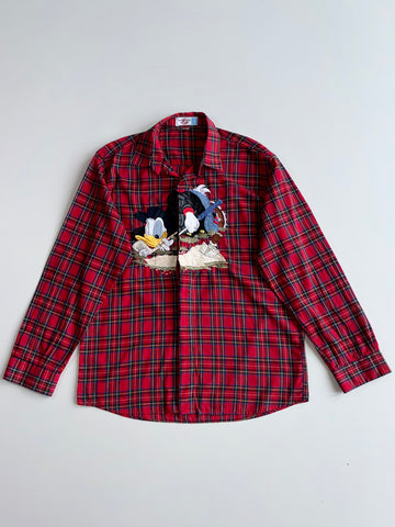 Emmanuel Schvili Disney Donald Duck Embroidered Tartan Flannel Shirt (M)