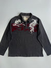 Japanese Dragon Wave Embroidered Polo Long Sleeve T-Shirt (Xl/2Xl)