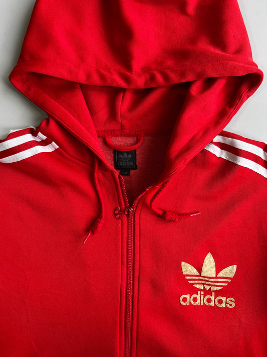 Adidas Originals Red 3-Stripes Full-Zip Hoodie with Gold Trefoil (M)