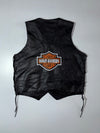 Vintage Harley-Davidson Genuine Leather Motorcycle Vest with Braided Trim & Side Lace-Up (XL)
