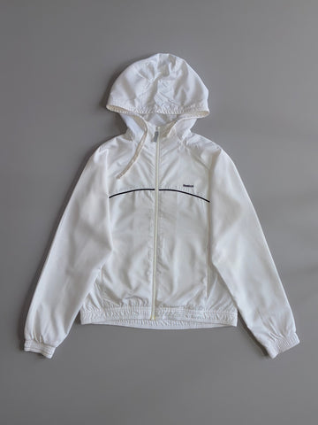 Reebok Vintage Windbreaker – White Hooded Zip-Up Jacket (M)