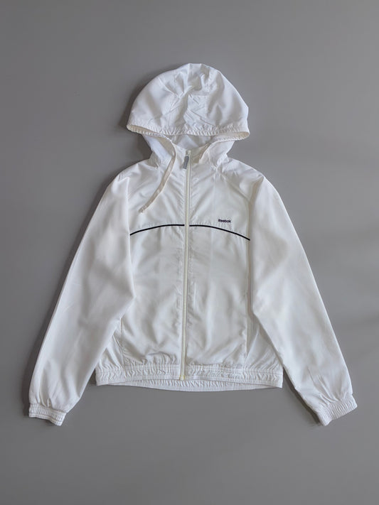 Reebok Vintage Windbreaker – White Hooded Zip-Up Jacket (M)