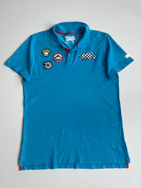 Roots Canada Patchwork Beaver Polo Teal Blue (M)