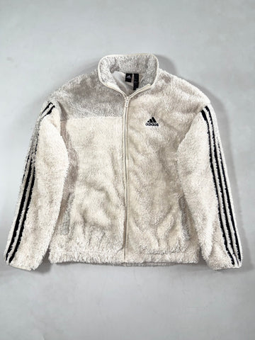 Vintage Adidas Cream Sherpa Fleece Zip-Up Jacket (S)