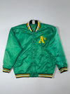 Vintage Majestic Oakland A's Green Satin Bomber Jacket (2XL)