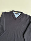 Tommy Hilfiger Navy V-Neck Knit Sweater – Oxford Contrast Collar (M)