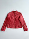 7eleven Red Genuine Leather Café Racer Jacket  women’s – Floral Lining (M)