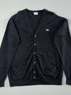 Vintage Lacoste Black Wool V-Neck Cardigan – Classic Croc Logo (XL)