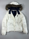 American Eagle Cream Puffer Jacket – Faux Fur Hood, Women's Detachable Caps (XL)