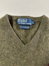 Vintage 90s Polo by Ralph Lauren Olive Green Lambswool V-Neck Sweater – Burgundy Pony (S)