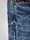 Japanese Oni Leather-Patch Brocade Panel Jeans embroidered (W:42) (L:44.5)