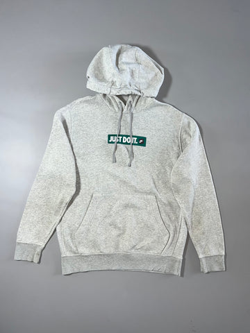 Nike Just Do It Grey Hoodie Green Box Logo Pullover Size (M)