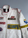 90's Dolce & Gabbana Vintage Racing Leather Jacket | “Indianapolis” Monte Carlo Patches | White Sheep Leather | Made in Italy Size (S/M)