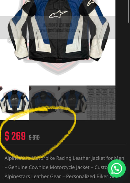 ZSuper RARE Alpinestars Original Heavy Pure Leather Riding Jacket (Extremely Padded) (L/XL)