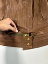 System Brown Leather Jacket with Topstitched Panels (XS)