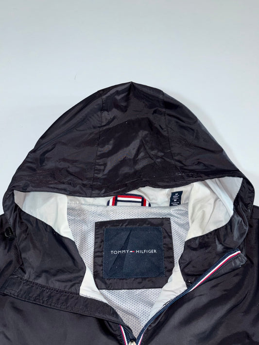 Tommy Hilfiger Black Hooded Windbreaker Jacket (L/XL)