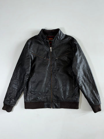 Edwin Vintage Black Faux Leather Multi-Zip Biker Jacket (S)