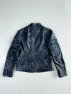 Vintage Gipsy Navy Blue Leather Racer Jacket – Contrast Stitch Women’s (S)