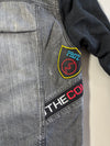 Y2K FUBU The Collection Grey Denim Hooded Hybrid Jacket (M)