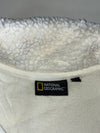National Geographic White Sherpa Fleece Zip Jacket – Black Trim – Sleeve Patch (S)