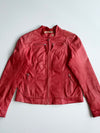 7eleven Red Genuine Leather Café Racer Jacket  women’s – Floral Lining (M)