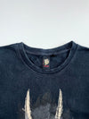 Oniarai Japanese Oni Demon Horned Devil Face Splatter Graphic Faded Black Cotton Long Sleeve T-Shirt (L)