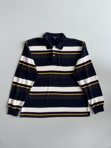 Nautica Vintage Striped Long Sleeve Polo Shirt (XL)