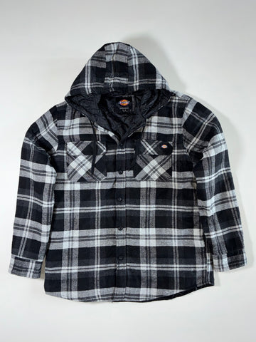 Dickies Black & Grey Hooded Flannel Shirt Jacket – Quilted Lining (XL)