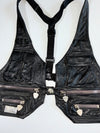 Uncle Sam Sportswear Co. Vintage Black Leather Tactical Chest Rig / Holster Vest (M)