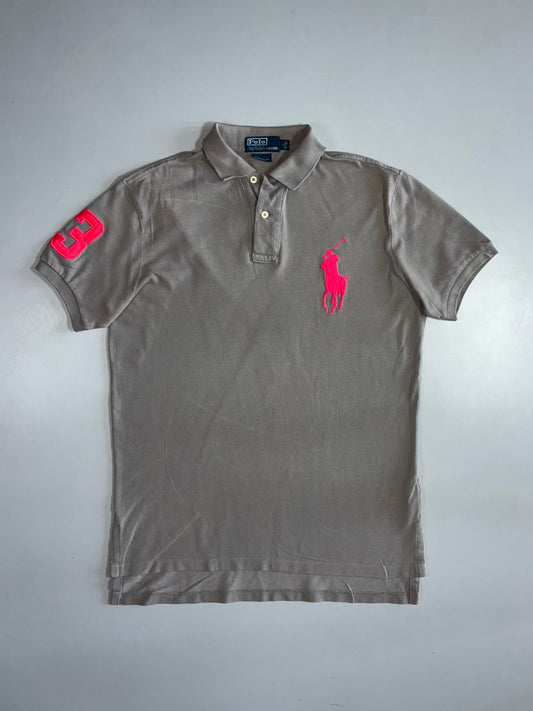 Polo Ralph Lauren Big Pony Polo Shirt #3 Sleeve Patch Pink Pony  Grey (L)