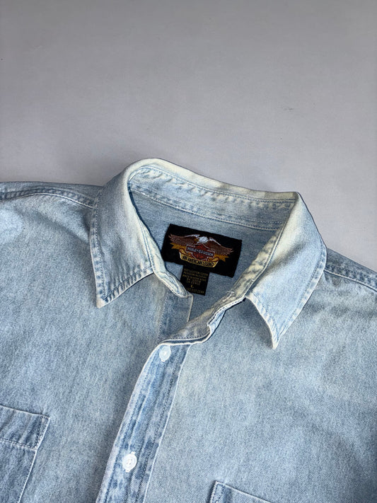 Harley-Davidson Denim Button-Up Shirt  Light Wash XL