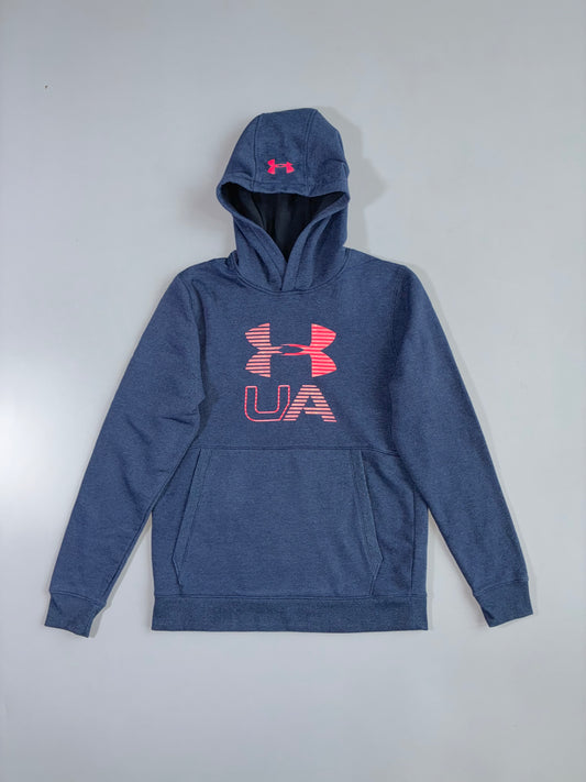 Under Armour | Threadborne ColdGear Fitted Hoodie | Navy Heather x Coral Pink (M)