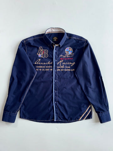 Y2K Arya Boy Navy Embroidered Yacht Club Racing Shirt (2Xl)