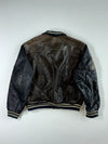 Vintage 90s Redskins “Teddy” Distressed Two-Tone Leather Varsity Bomber Jacket (XL)