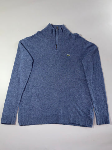 Lacoste Heather Blue Quarter Zip Knit Sweater – Tipped Collar (XL)