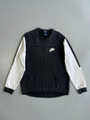 Nike Sportswear Colorblock Crewneck Sweatshirt Black Cream Swoosh Logo Kangaroo Pocket ( L)
