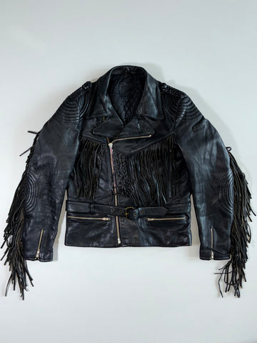 Fringe Rider Black Leather Moto Jacket (L)