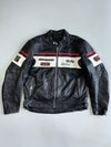 Difi Championship Racing Crossed-Flag Patch Colorblock Leather Moto Jacket Paded (XL)