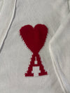 AMI Paris White Cardigan – Big Red Ami de Coeur Intarsia (XL)