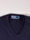 Polo Ralph Lauren Merino Wool V-Neck Sweater with Embroidered Pony Logo – Navy Blue –  (L)